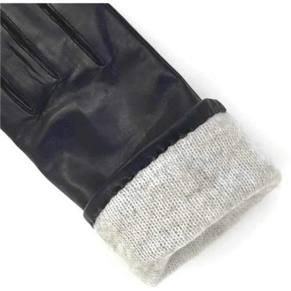New Luxury Italian Soft Genuine Leather Gloves Cashmere Lined Black for Women